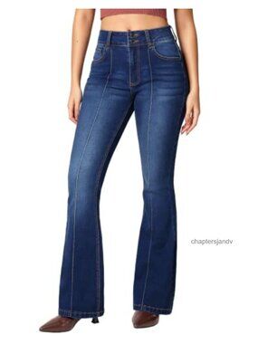 Stretchy Bootcut Jeans for Women with Pockets Mid Rise Denim